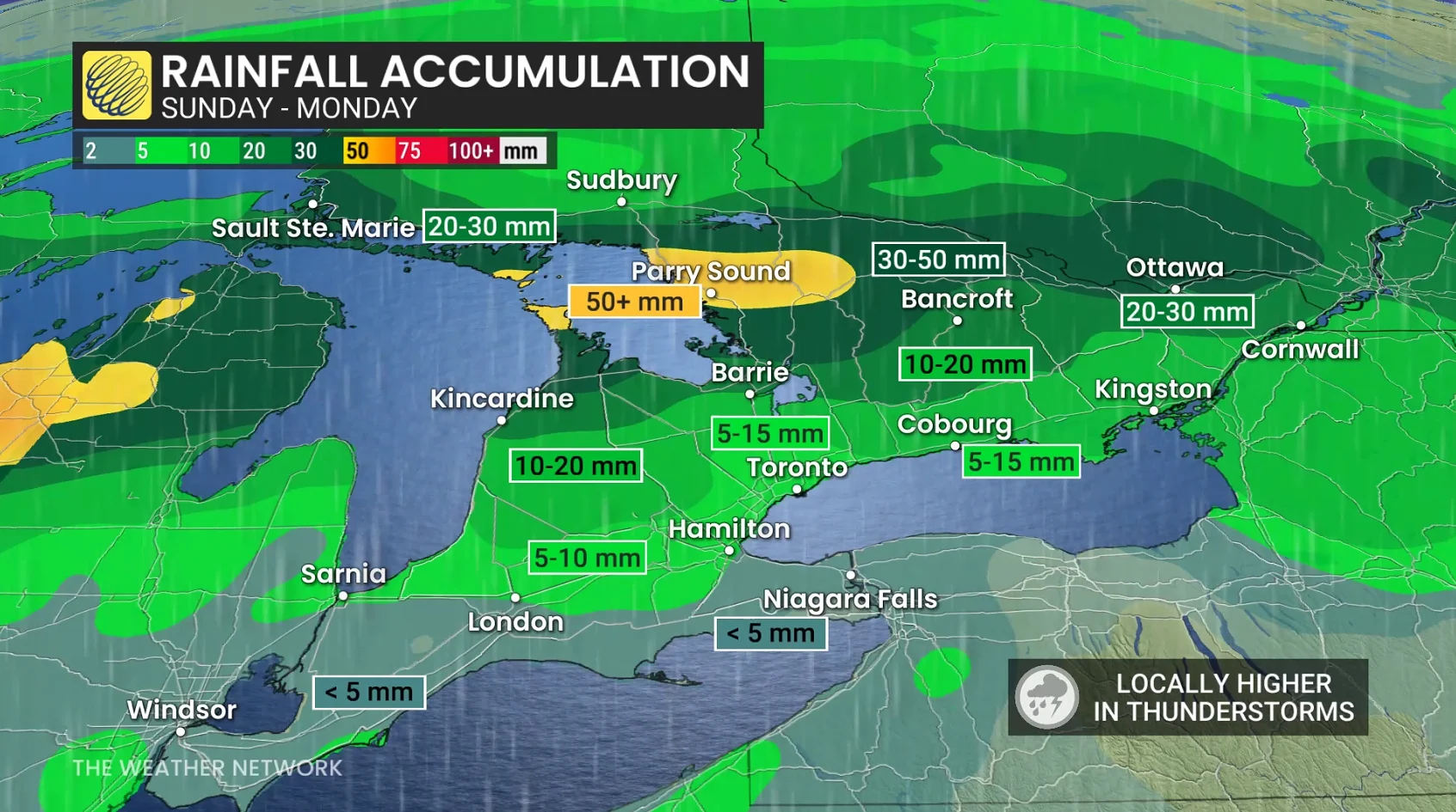 Ontario rainfall accumulation through Monday