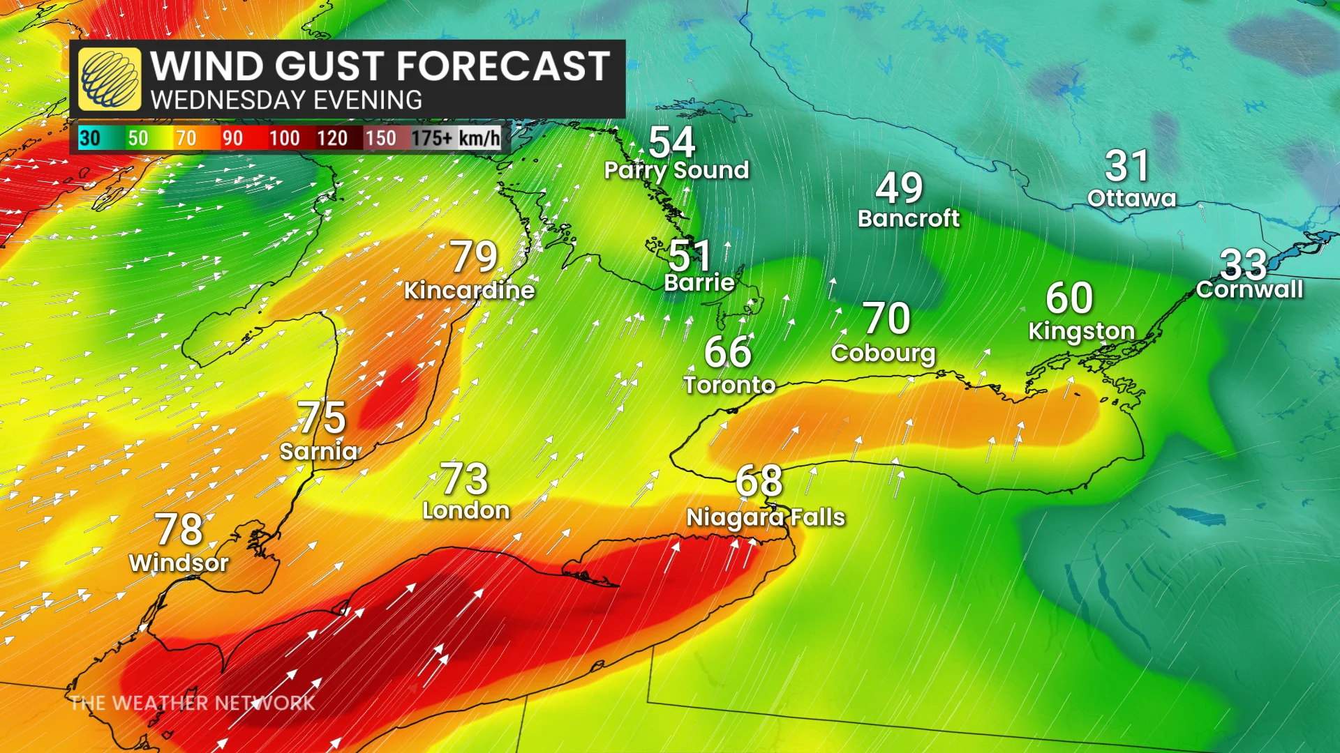 Baron - Southern Ontario winds Wednesday evening - Nov 25