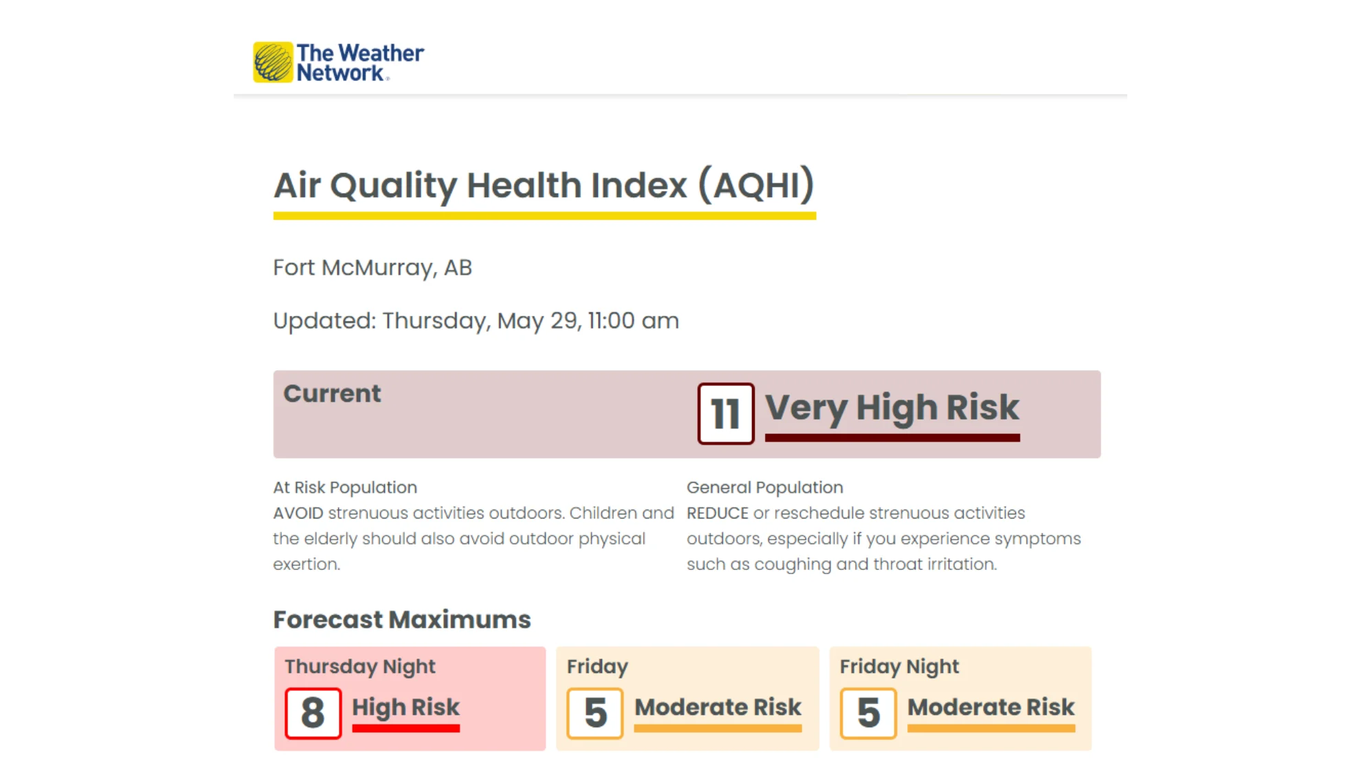 Screen grab - fort mcmurray aqhi