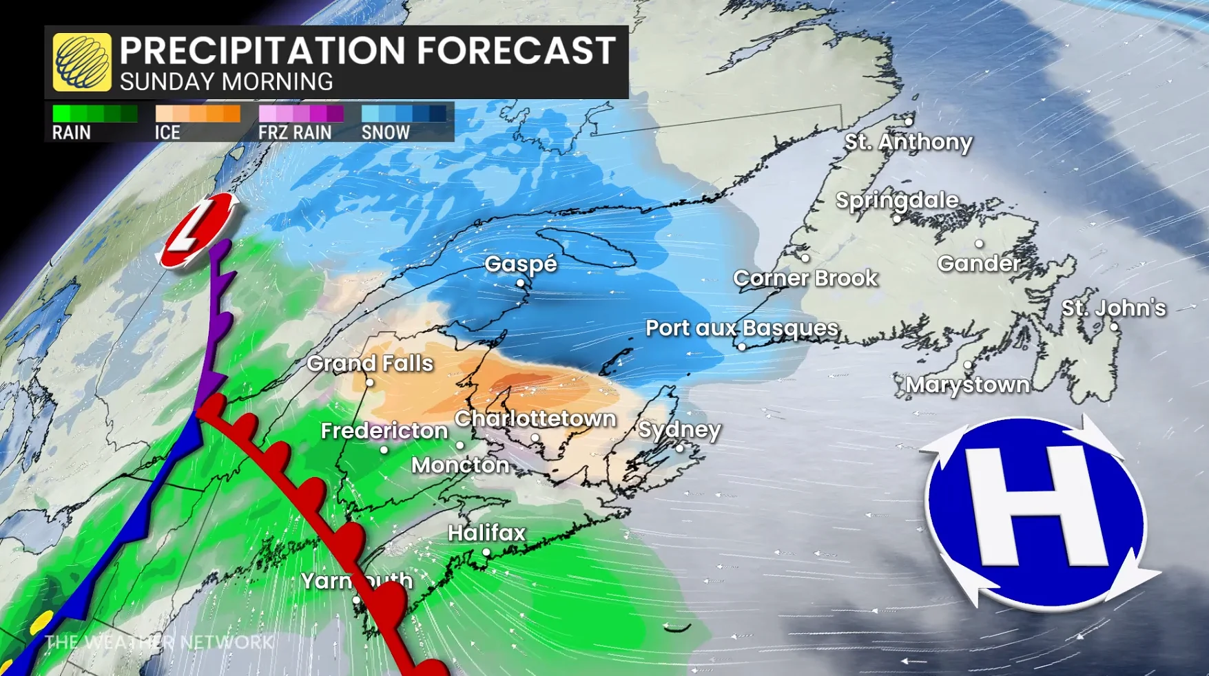 Baron - Atlantic Canada precipitation Sunday morning - April 2