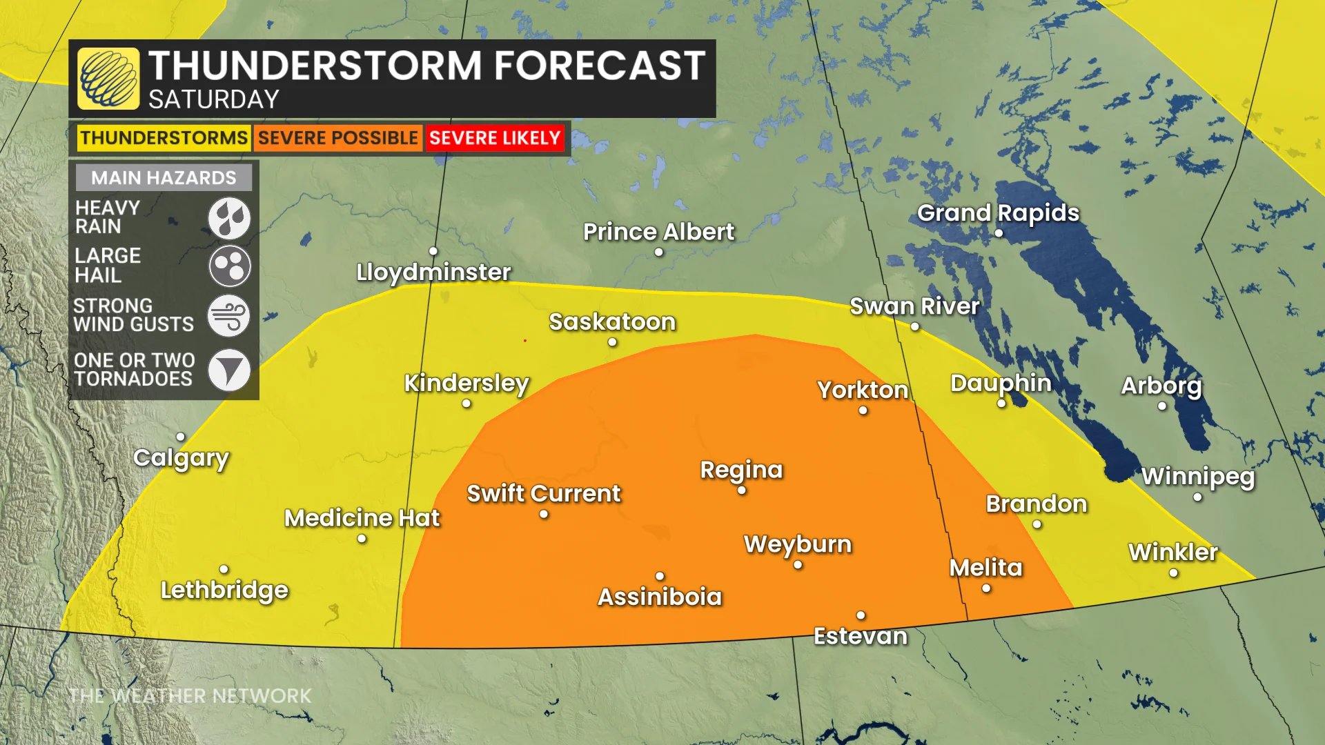 Prairies Saturday severe thunderstorm risk - June 26, 2026
