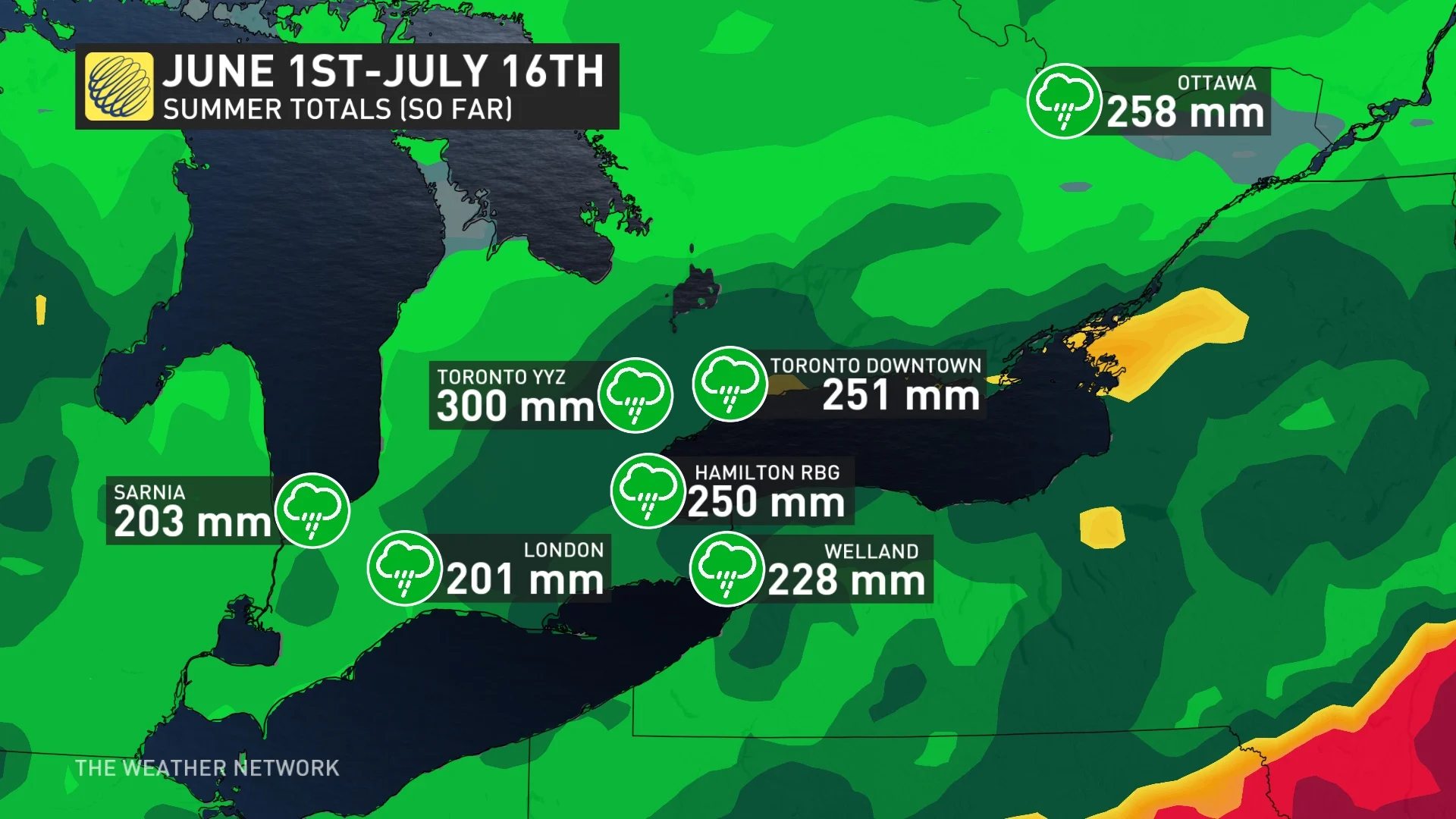 Ontario rainfall totals from June 1-July 16