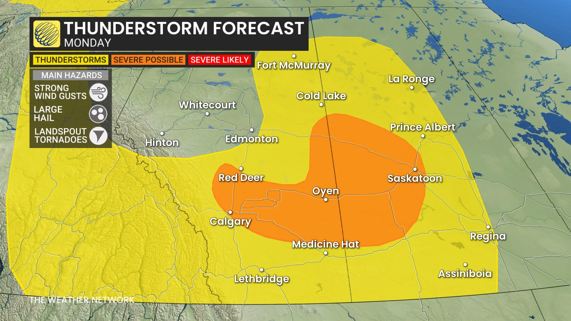 Alberta and Saskatchewan Monday thunderstorm risk - June 23, 2025
