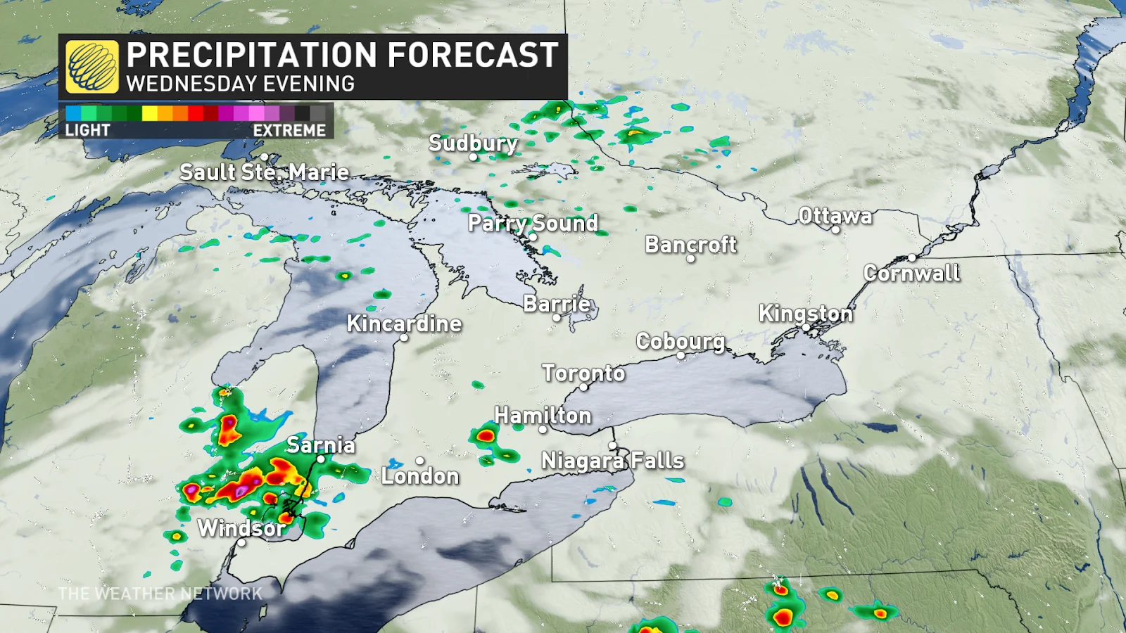 Southern Ontario Wednesday evening precipitation forecast Aug 28 2024