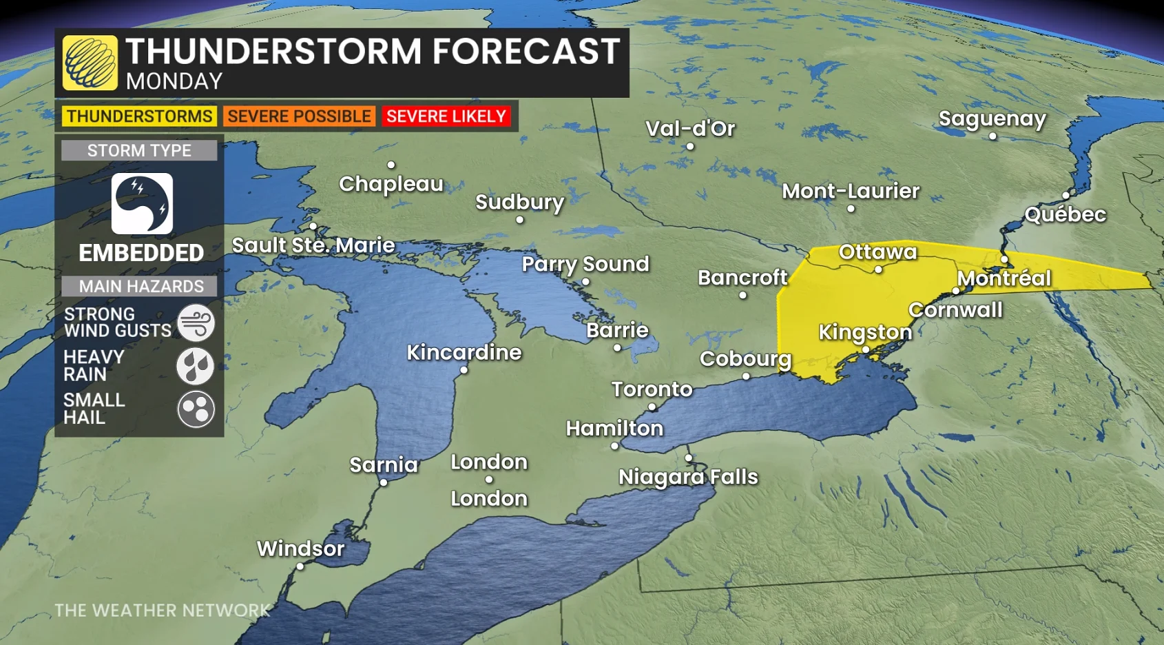 Ontario storm risk map Monday