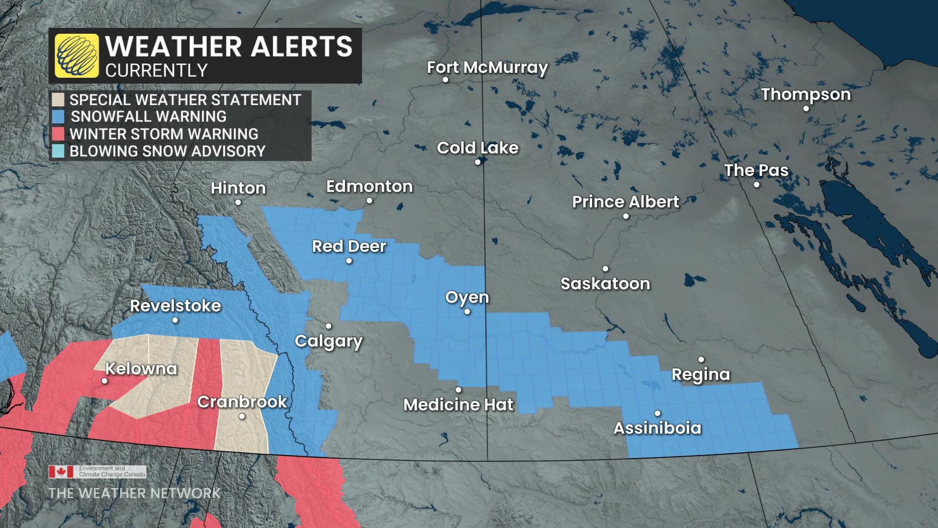 Alberta Saskatchewan Wednesday night weather alerts - March 11, 2026
