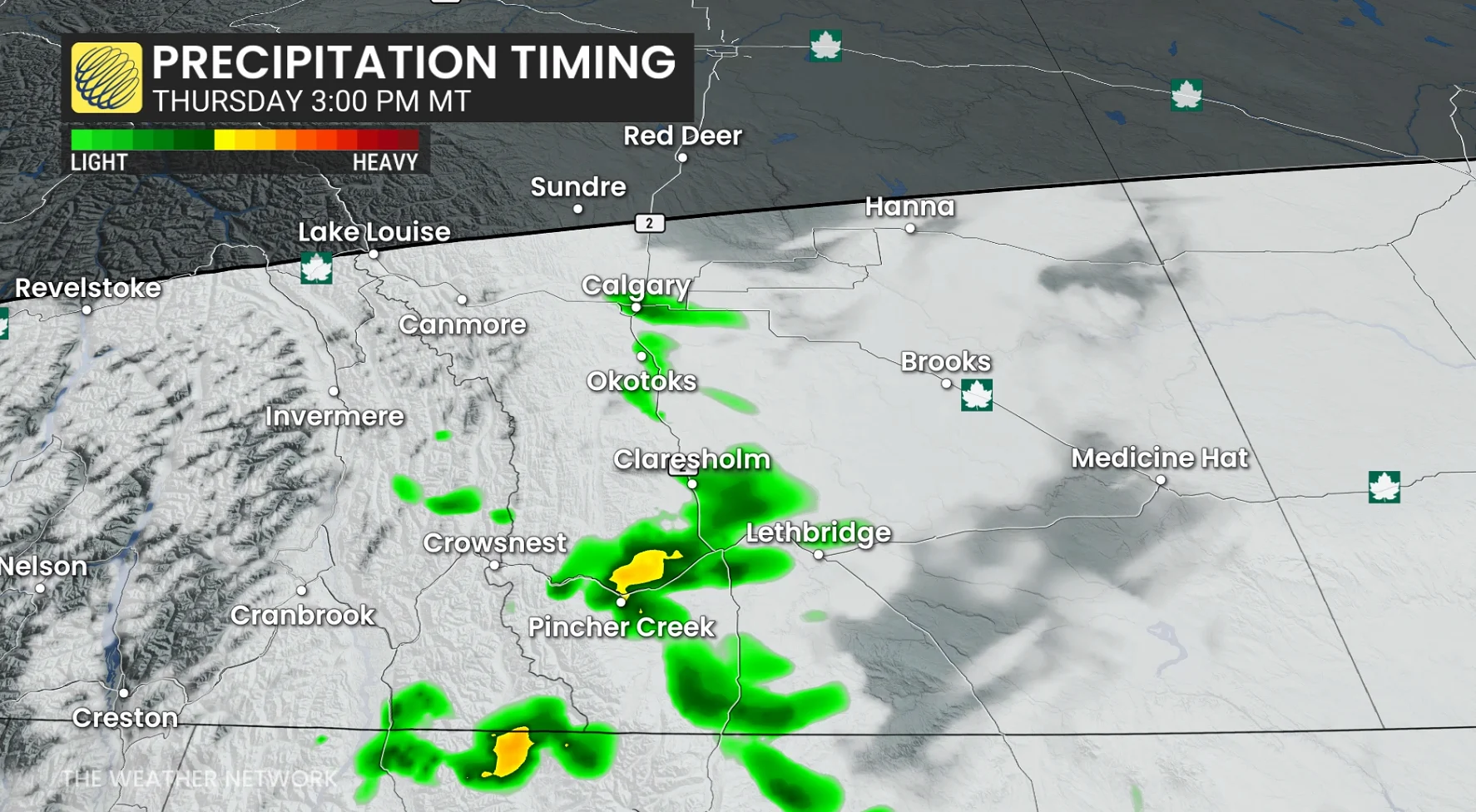 Southern Alberta Thursday afternoon forecast precipitation - March 5, 2026