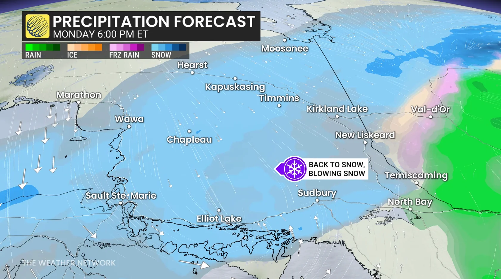 Baron - Monday 6 pm northern Ontario precipitation - Mar 16