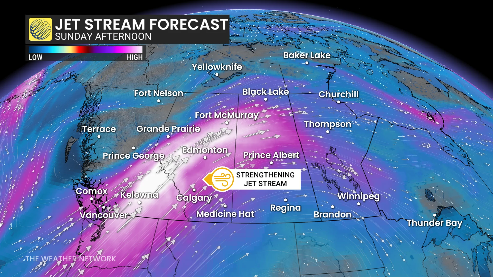 Jet stream forecast Sunday afternoon Western Canada