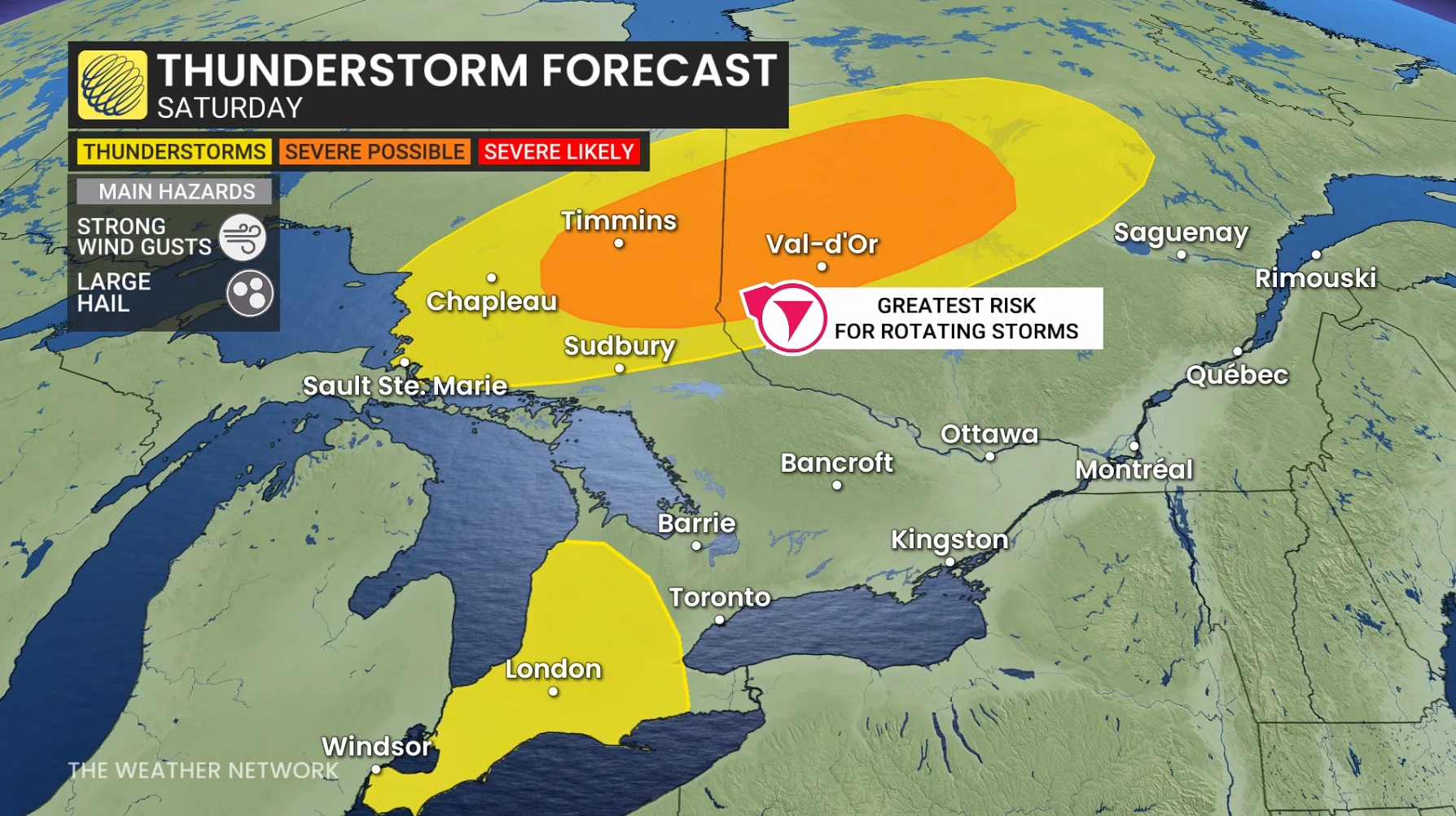 Ontario thunderstorm forecast Saturday
