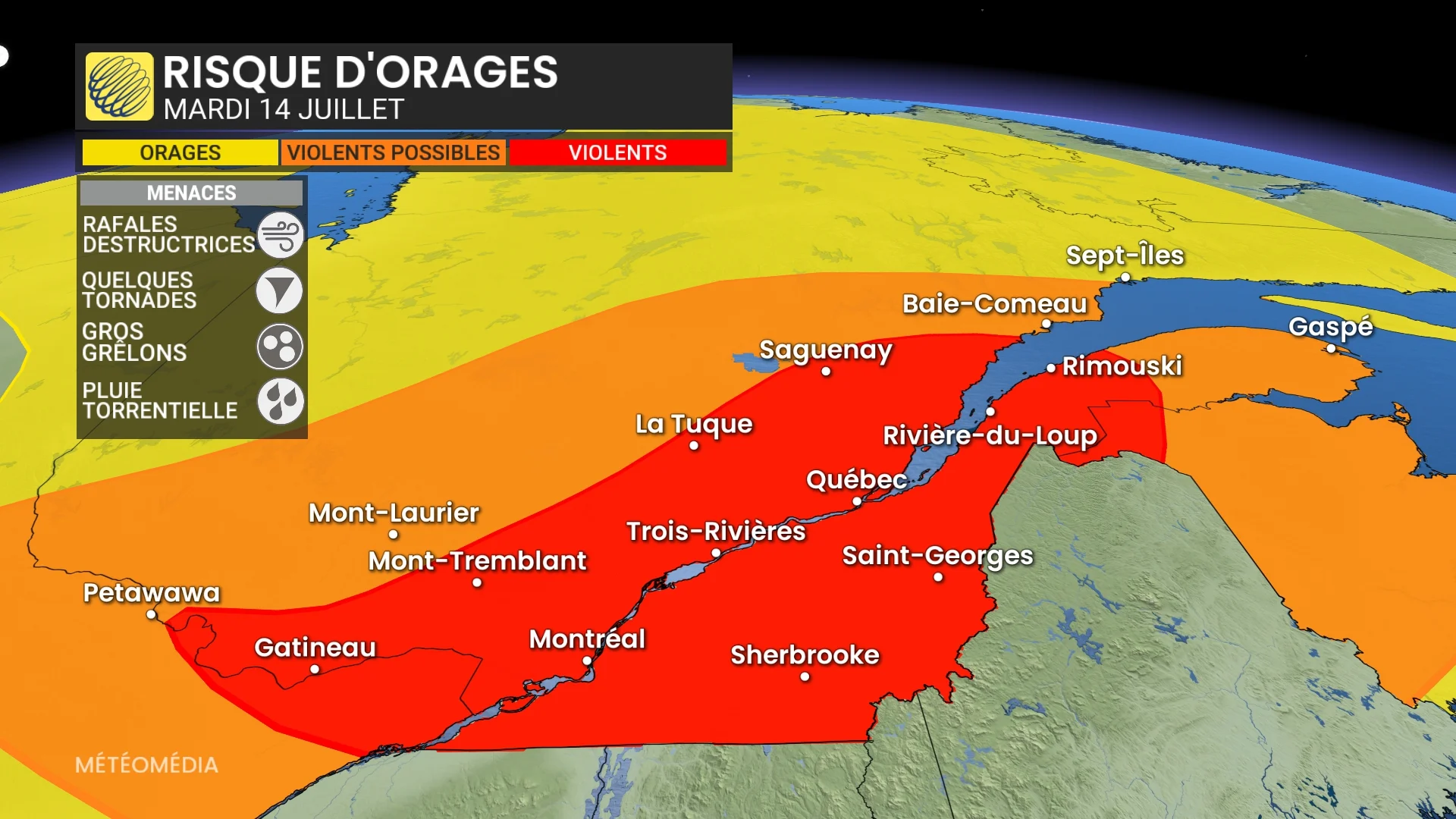 Haut risque de temps violent mardi : orages et tornades possibles