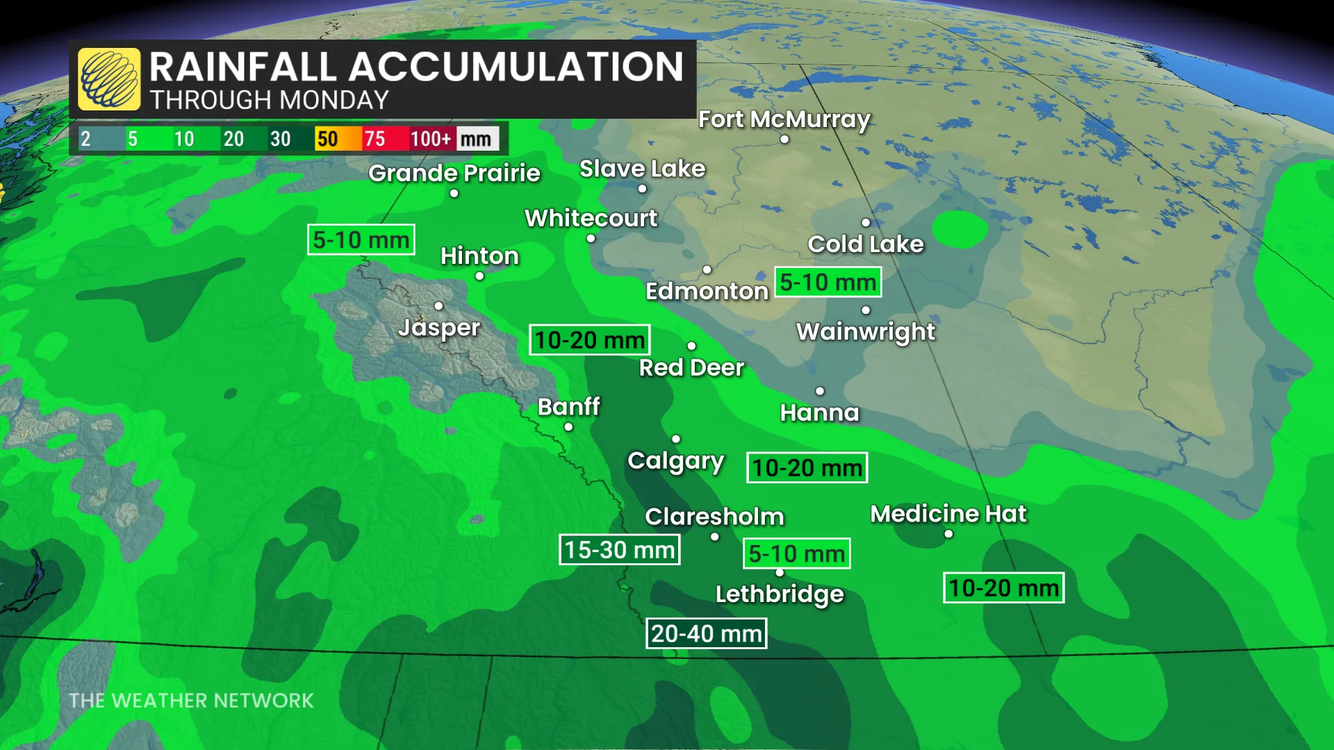 Barron - Monday Alberta Rainfall Accumulation