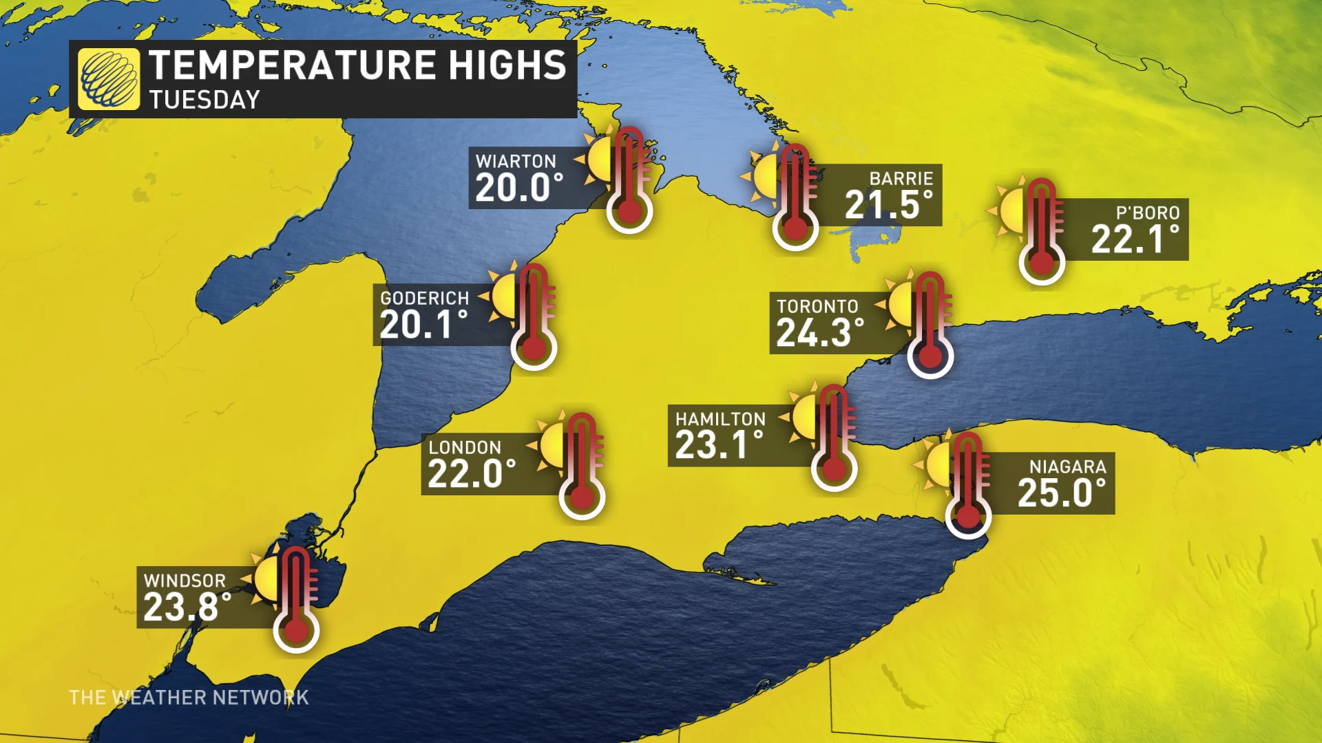 Tuesday temperature highs in southern Ontario_Nov. 5