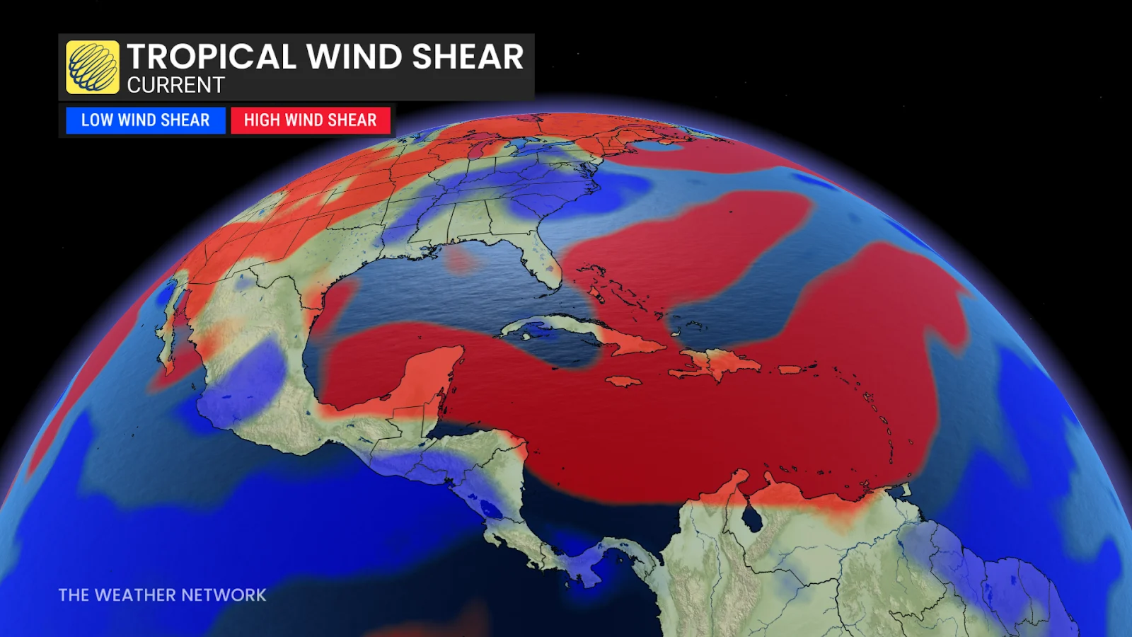 Atlantic tropical wind shear July 2025
