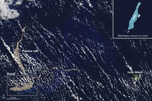 Pumice island comparison NASA observatory