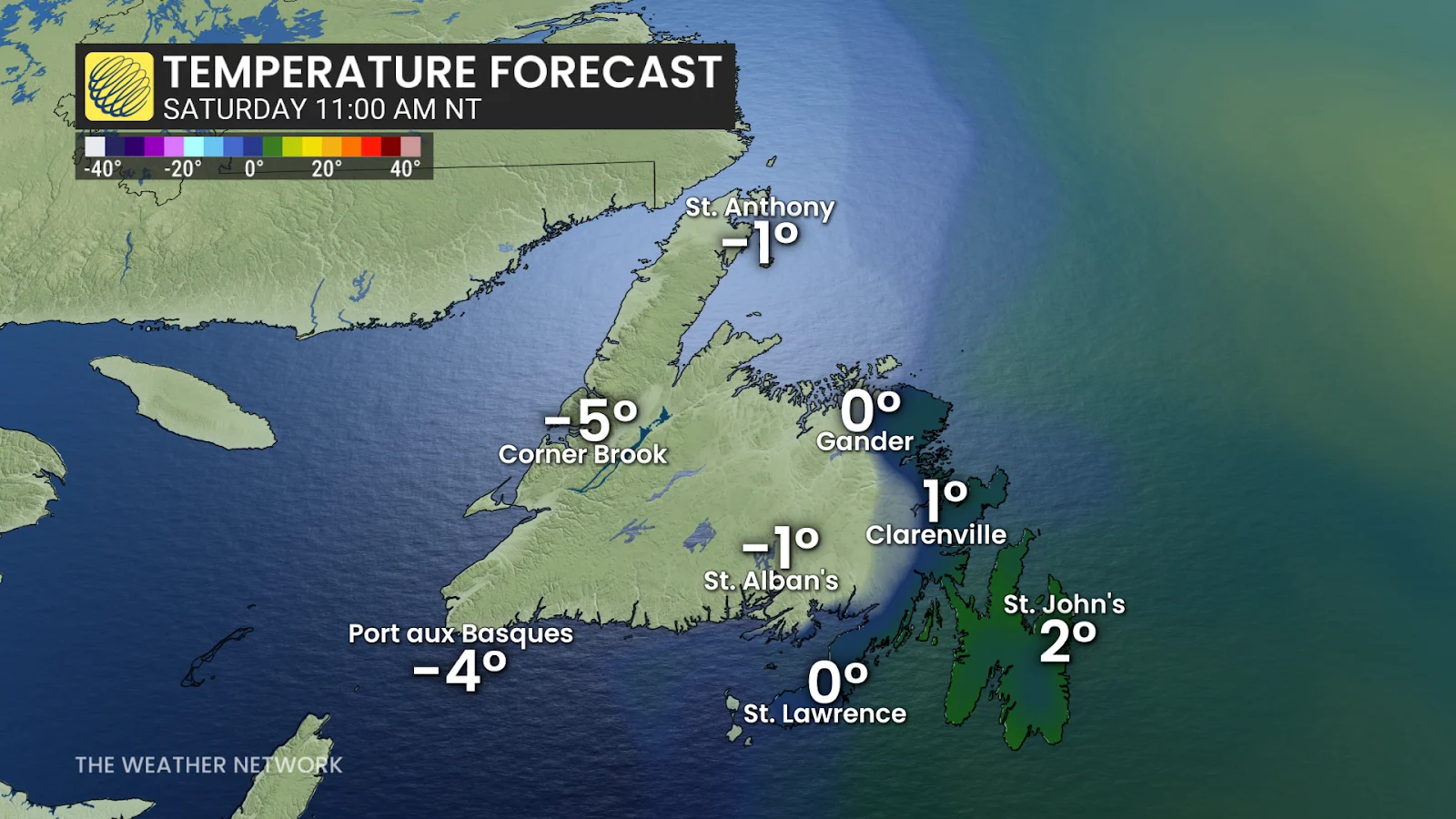 Newfoundland temperature forecast Saturday morning