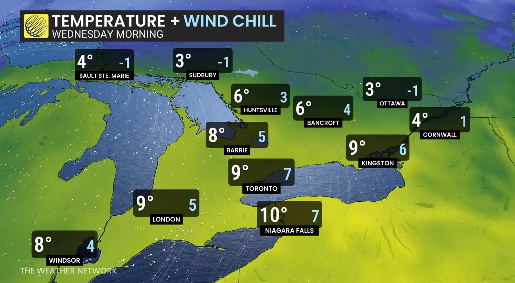 Ontario Wednesday morning temperatures