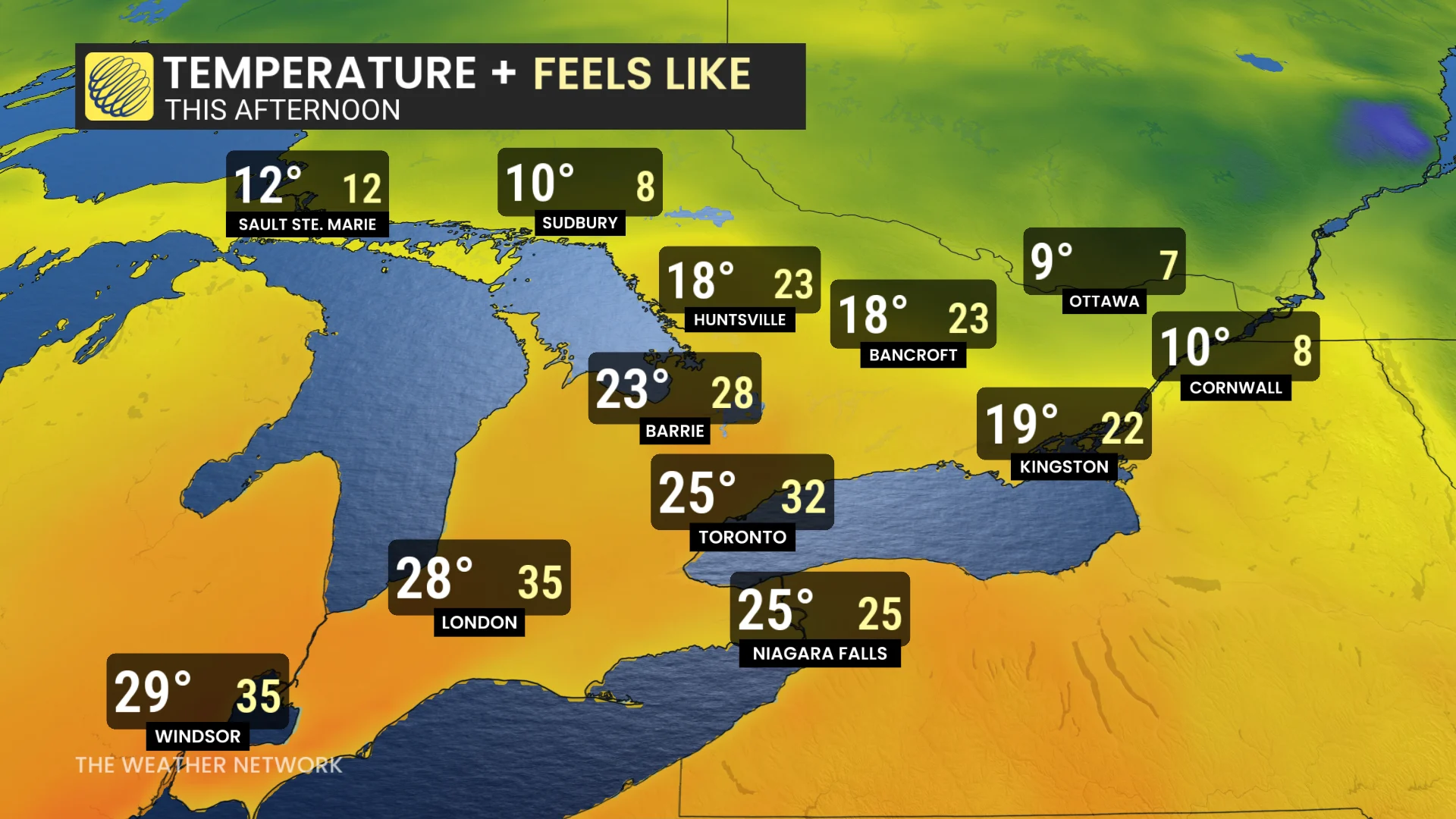 Ontario Tuesday forecast temperatures and humidex - Oct. 13, 2026