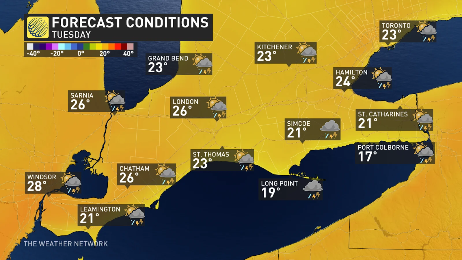 Southern Ontario Tuesday forecast conditions and temperatures - April 28, 2025