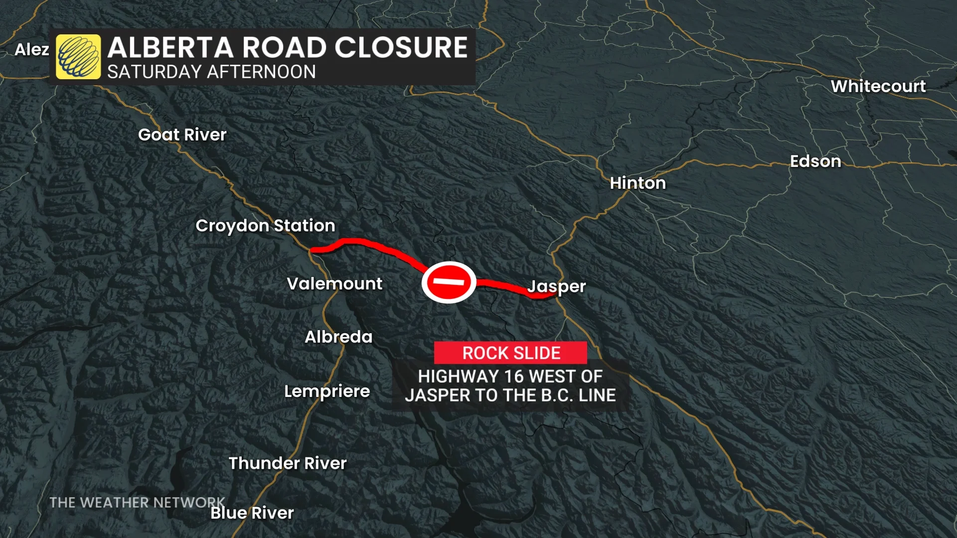 Jasper Highway 16 Closed
