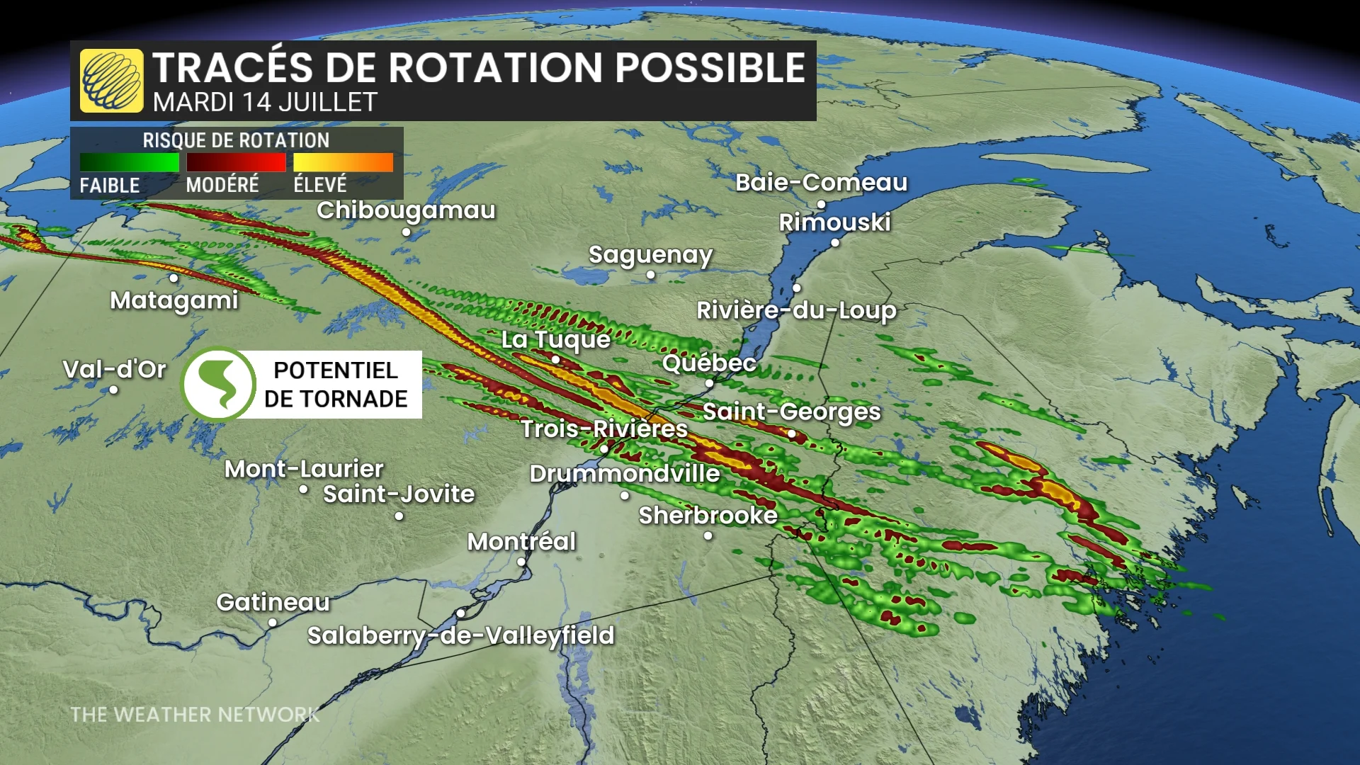 Haut risque de temps violent mardi : orages et tornades possibles