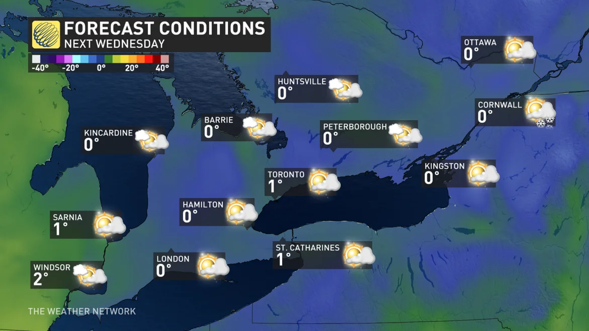 Baron - Wednesday temperature icons southern Ontario - Feb19