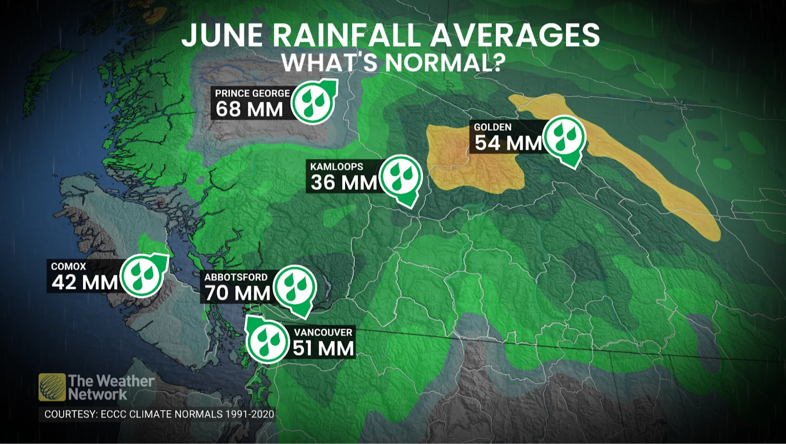Rain, Rainfall, Wet, Summer, Hot, BC, British Columbia, Canada, June 2, 2025. (The Weather Network/Tyler Hamilton)