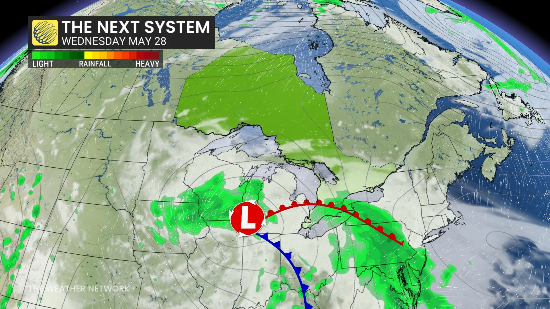 The next Ontario system with rain Wednesday, May 28