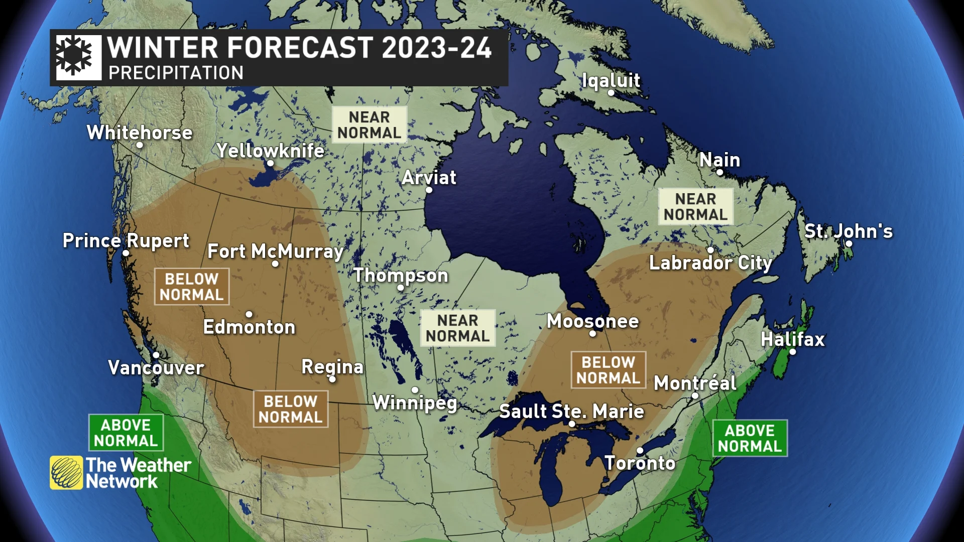 Canada's 2023-24 Winter forecast - precipitation snow forecast