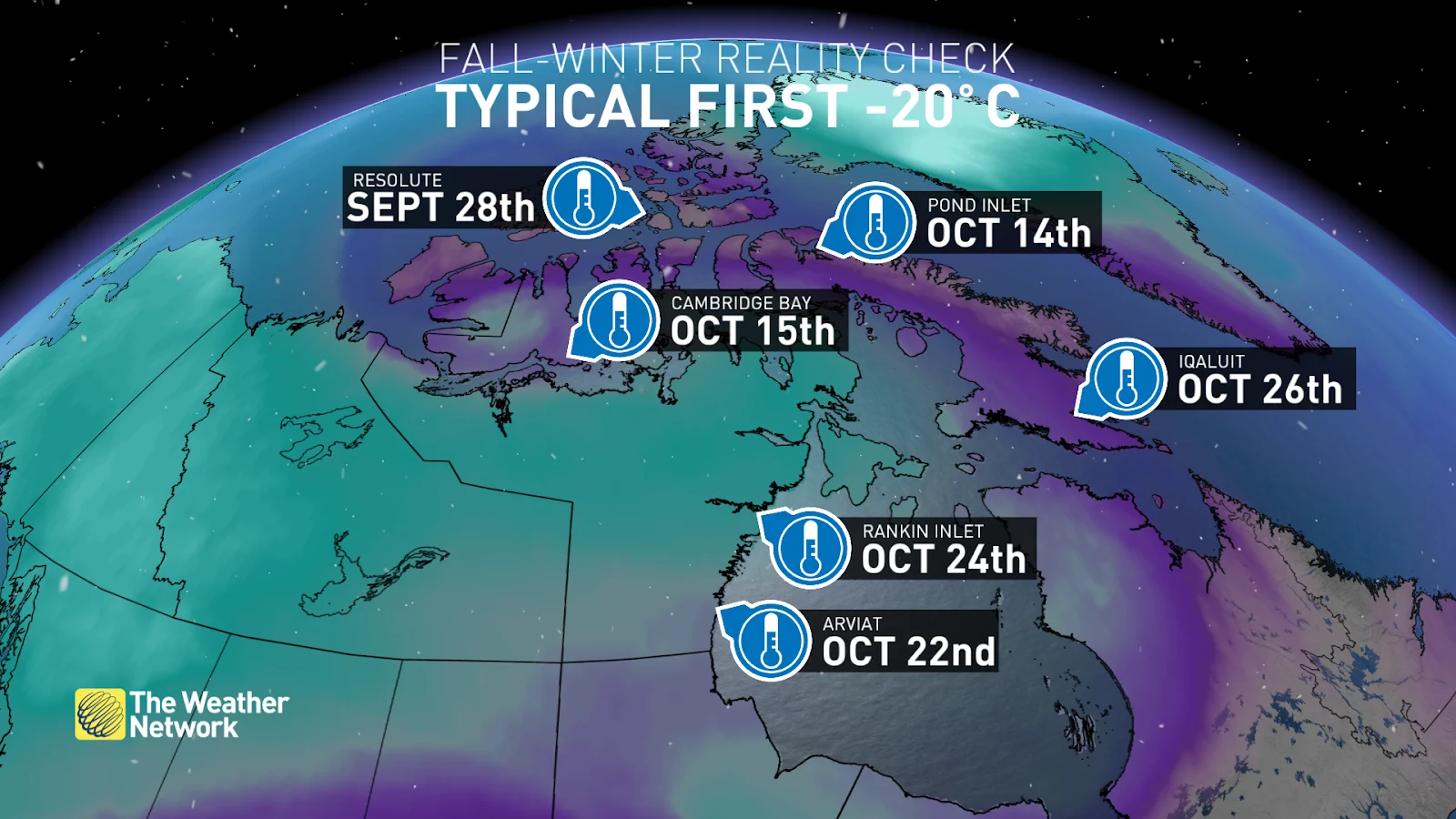 Northern Canada typical first -20C temperature