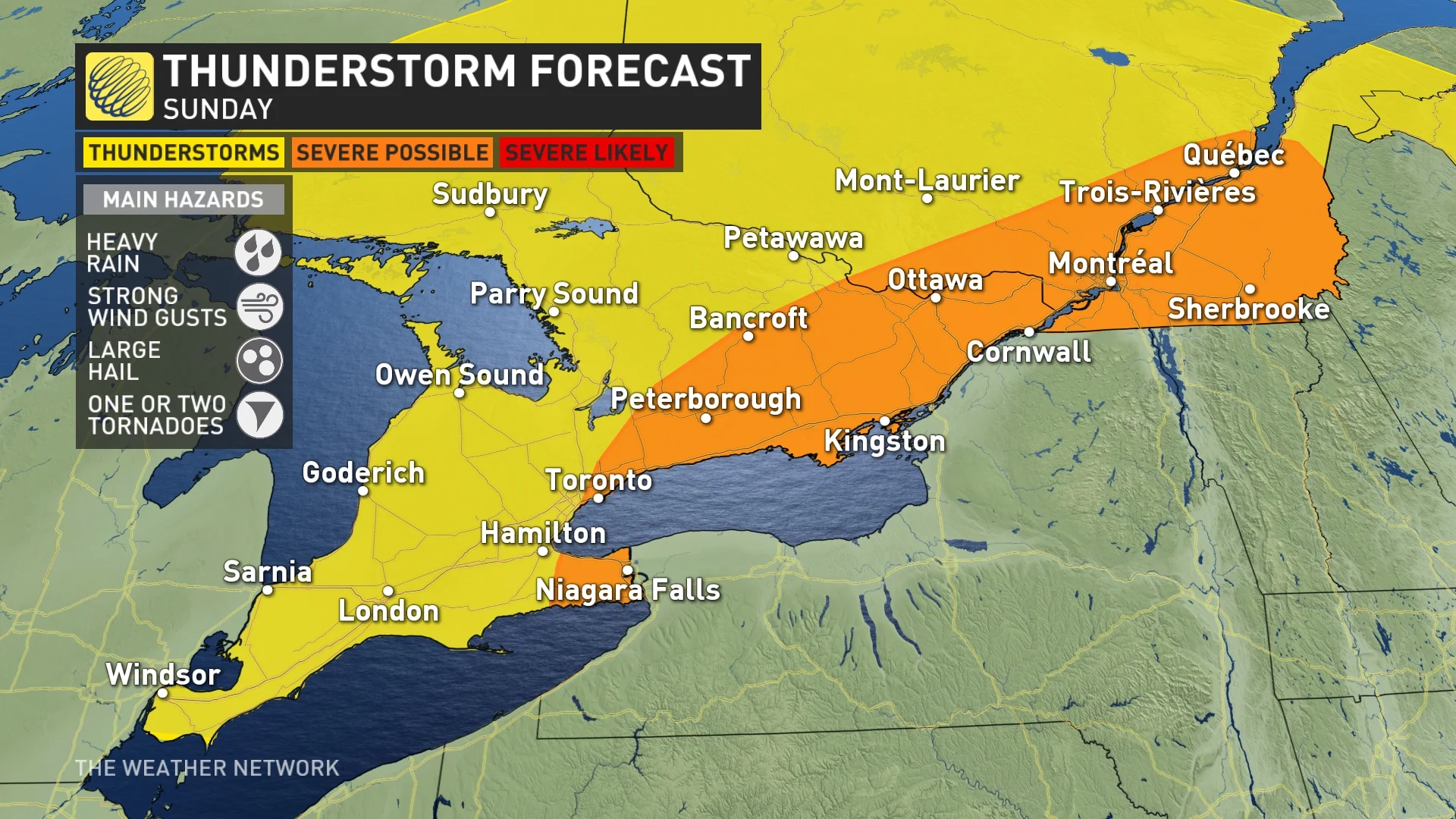 Sunday Ontario and Quebec storm risk map_June 22