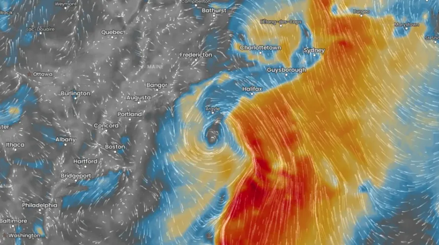 The Weather Network - Radar map displaying wind forecast in Nova Scotia