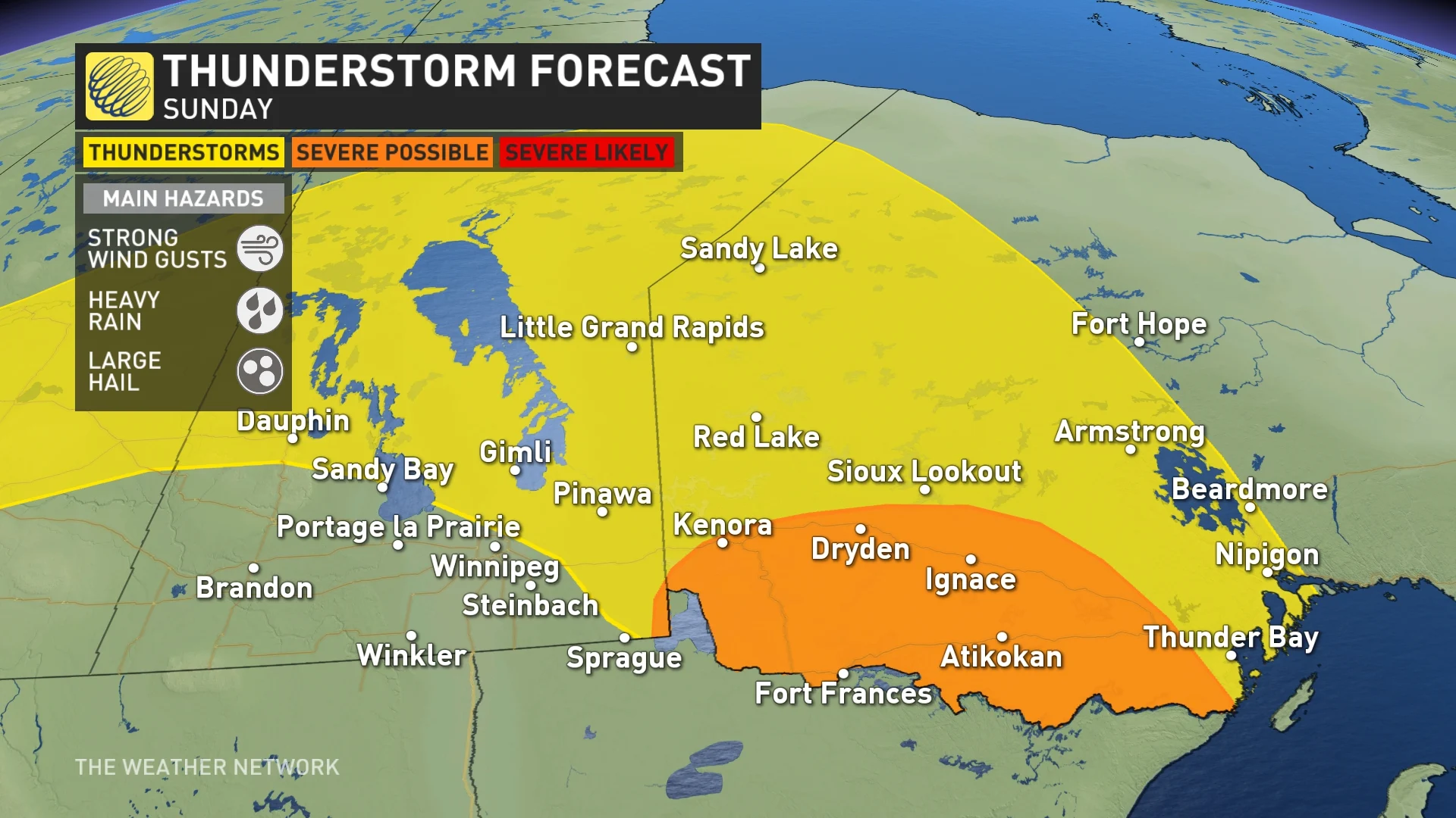 Storm risk map Manitoba/northwestern Ontario Sunday_June 16