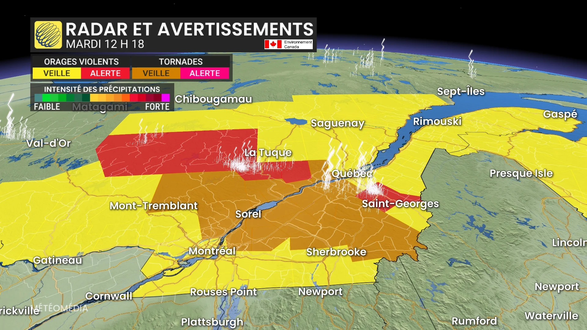 Haut risque de temps violent mardi : orages et tornades possibles
