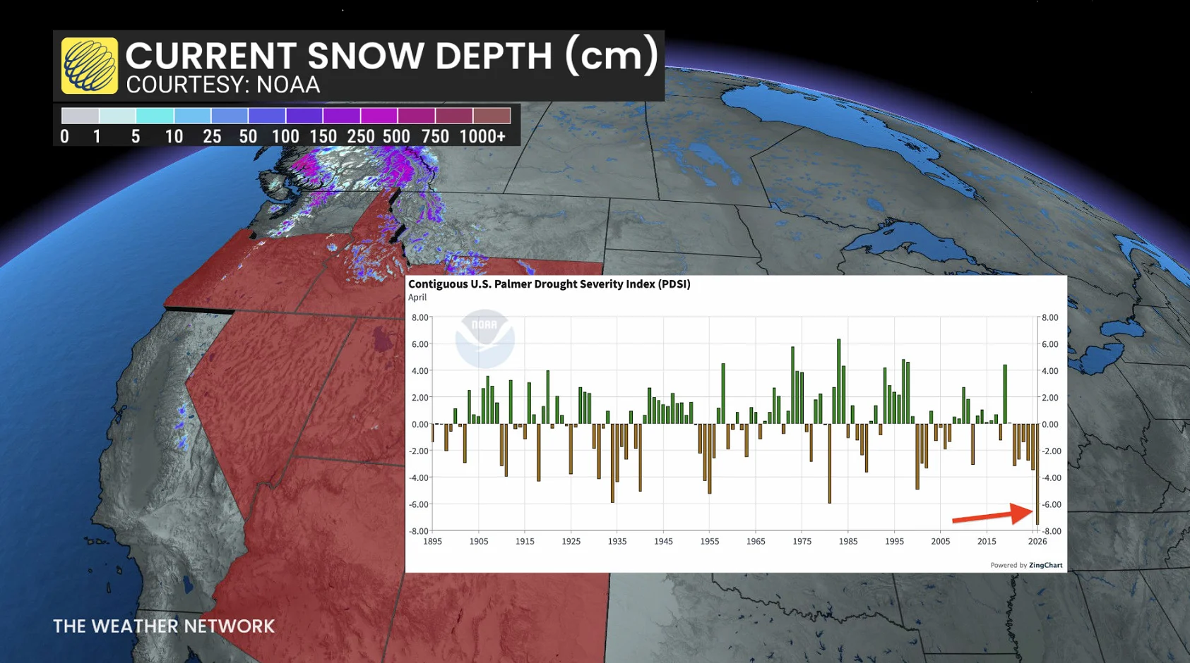 Current snow depth U.S. /NOAA