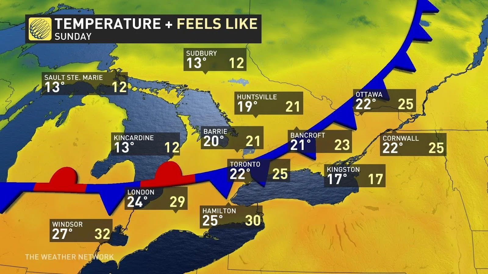 southern Ontario Sunday temperatures and feels April 26 2024