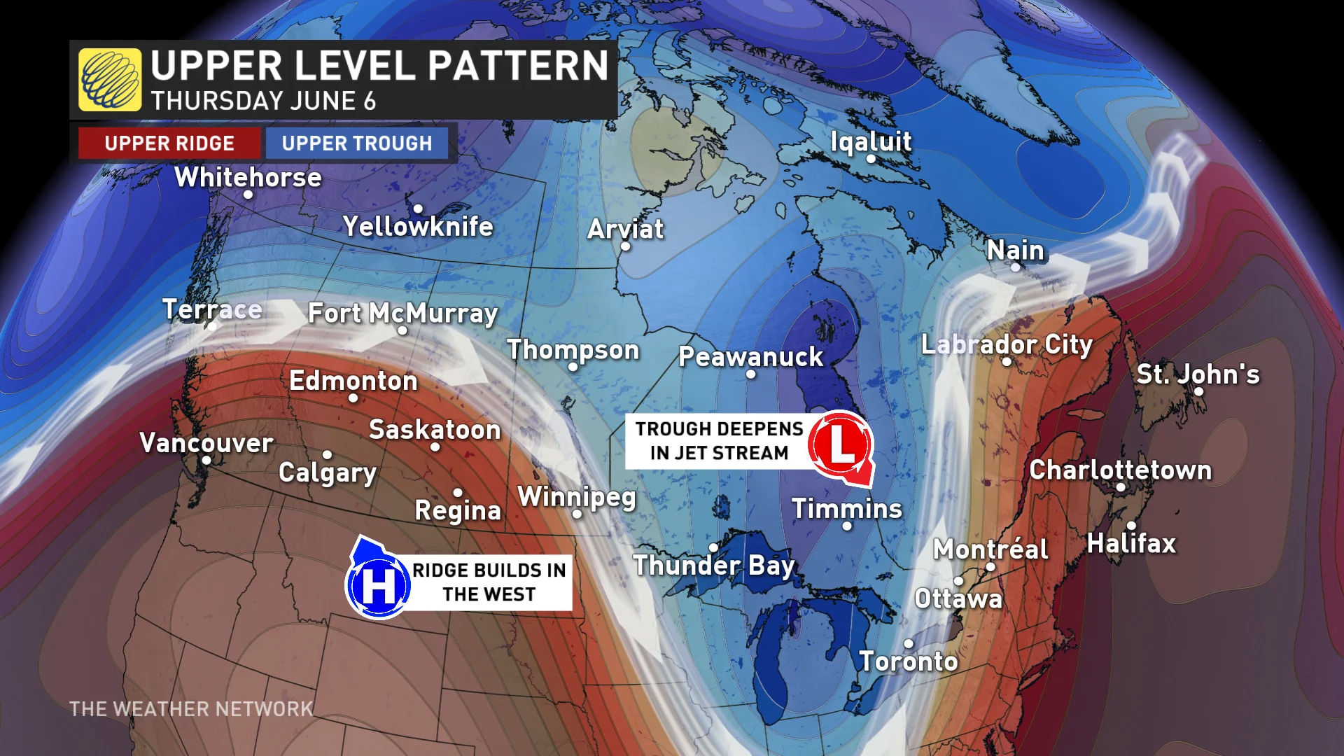 Upper-level pattern for Canada for June 6 (May 29)