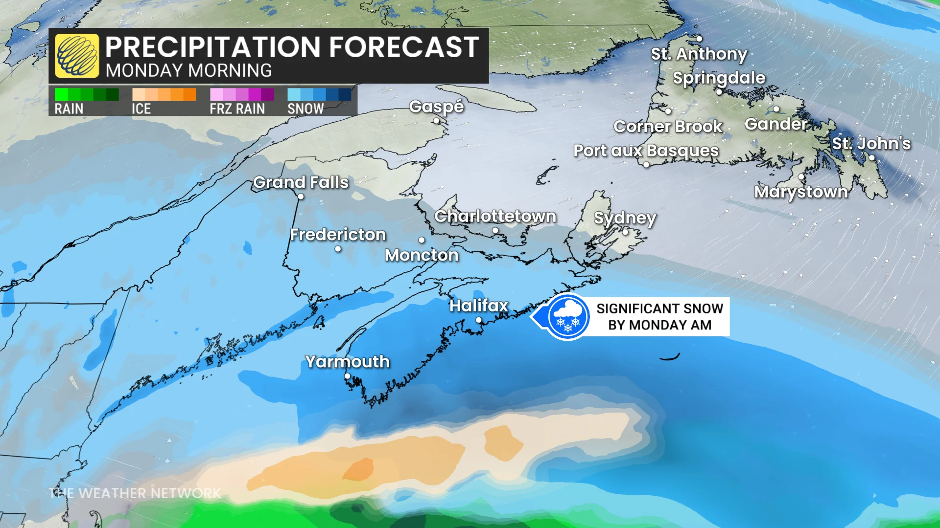 Baron - Atlantic Canada precipitation Monday morning - Jan 23