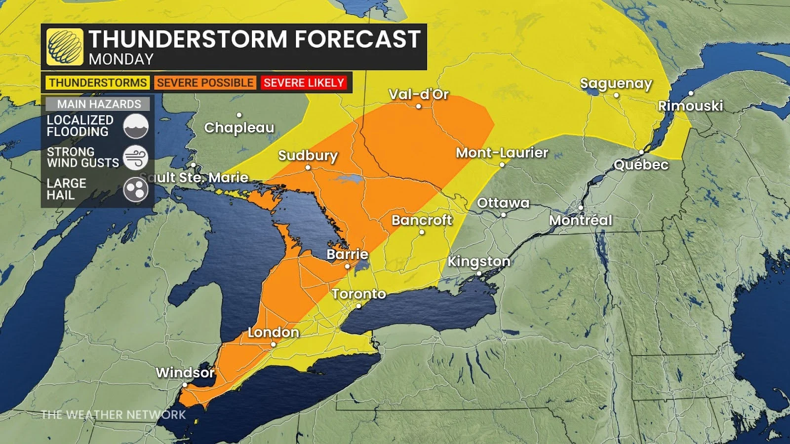 Ontario thunderstorm forecast Monday