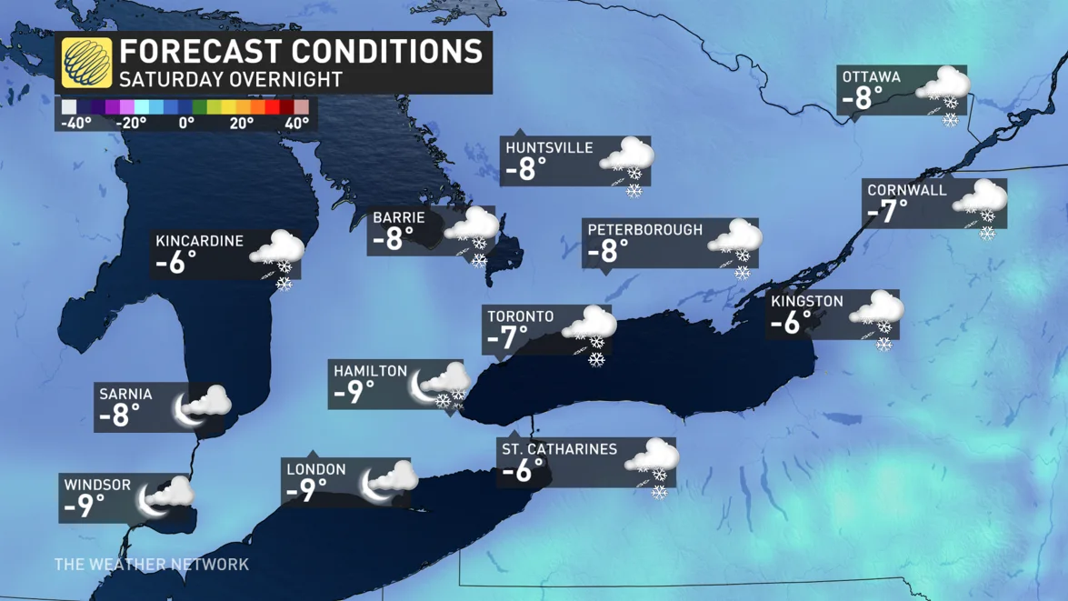 Baron - Saturday overnight temperature icon southern Ontario - Feb19