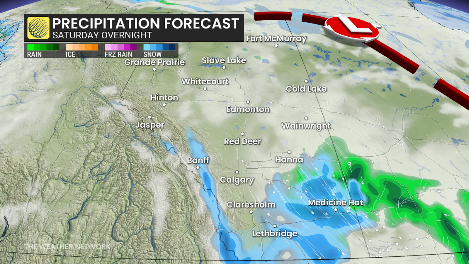 Alberta precipitation Saturday overnight