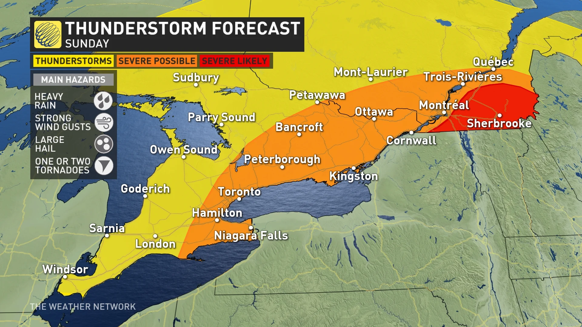 Ontario and Quebec storm risk map Sunday_June 23