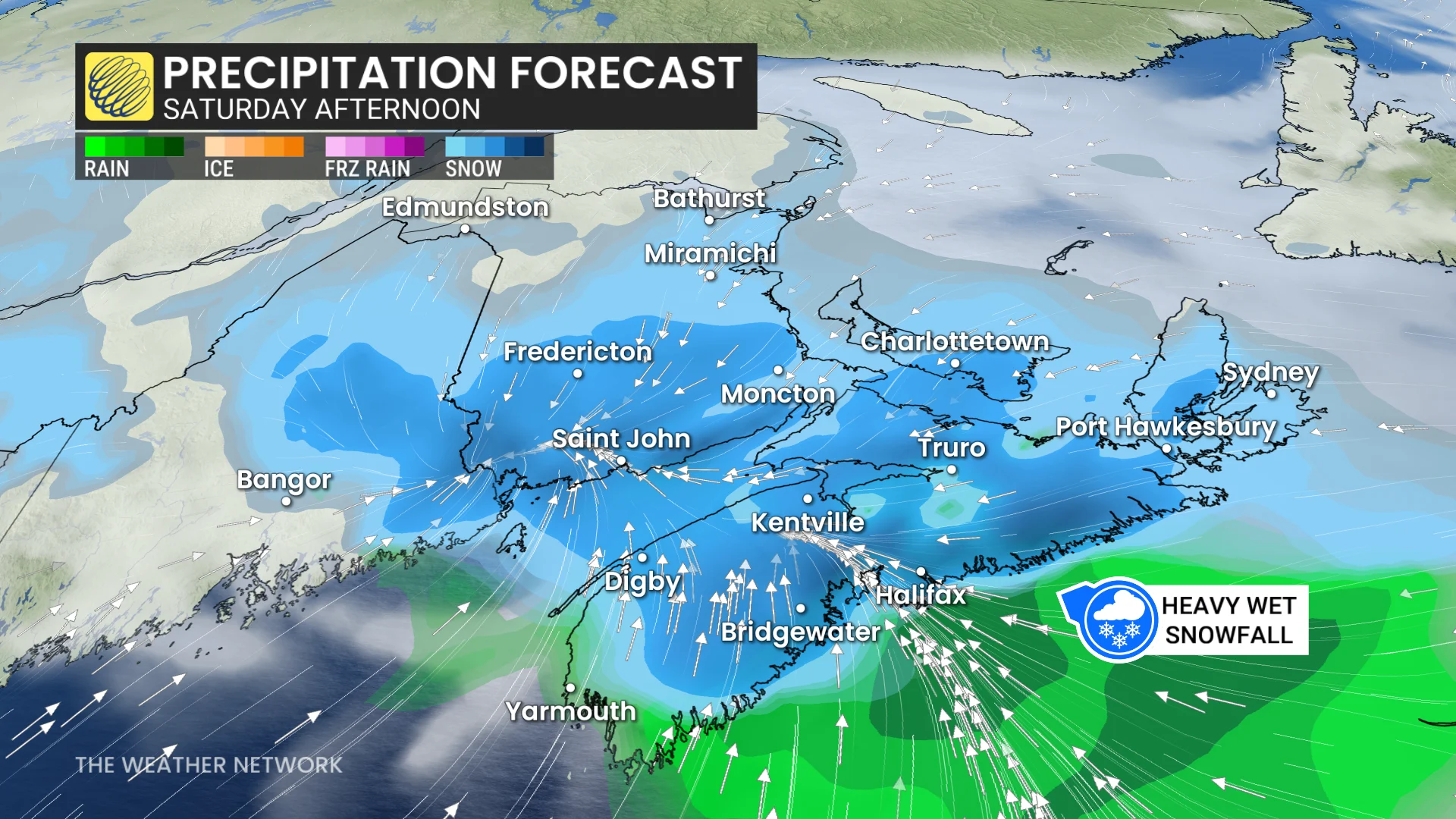Atlantic Canada precipitation Saturday afternoon