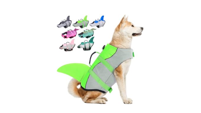 Amazon, shark fin life jacket for dogs, CANVA, beach days