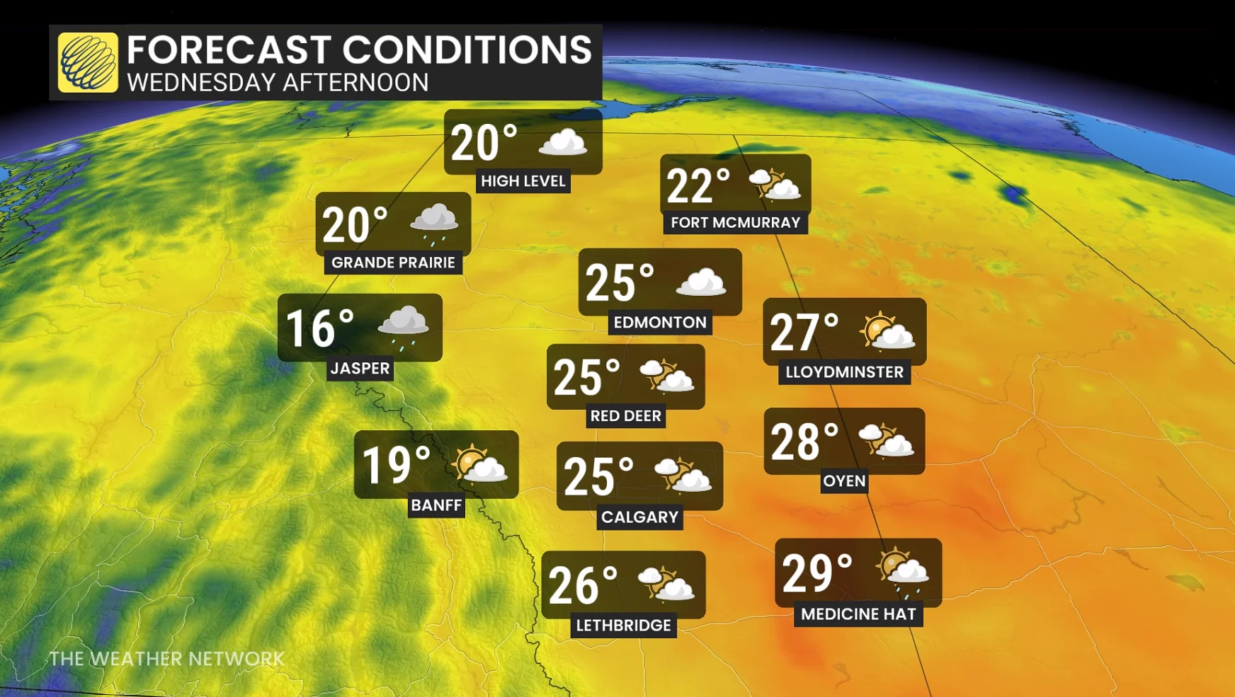 Alberta temperatures and icons Wednesday