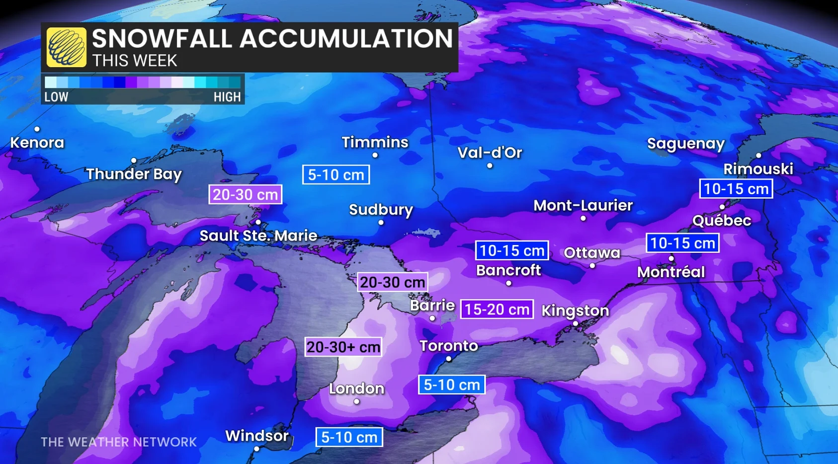 Ontario snowfall accumulation this week