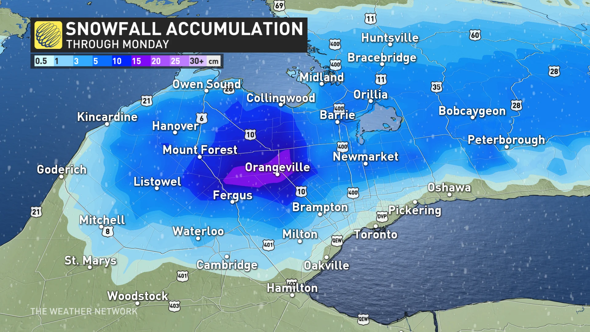 Southern Ontario snow totals