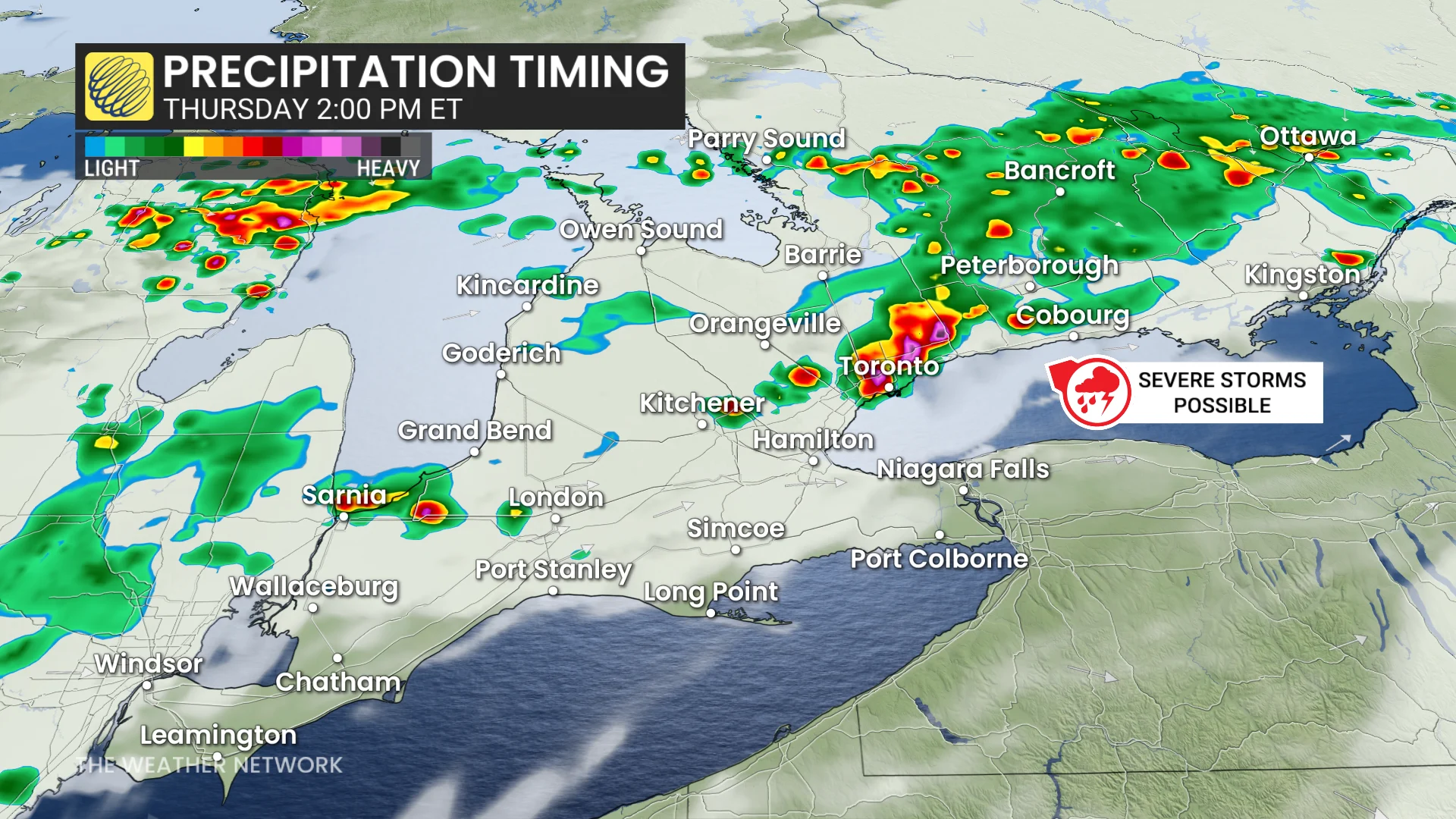 Baron - Ontario precipitation timing Thursday 2 pm - July 9