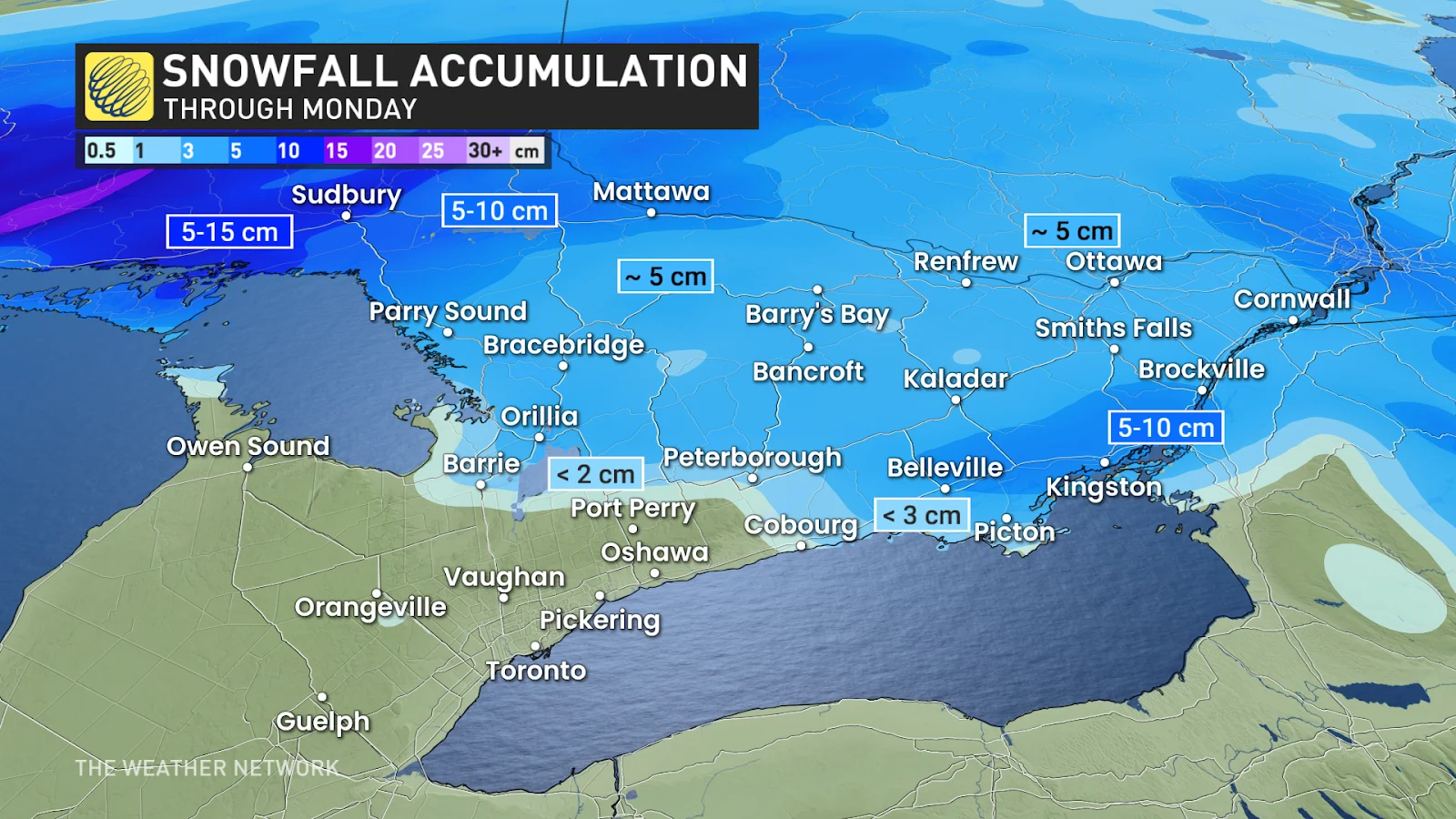 Ontario Monday snowfall forecast accumulation - Dec. 9, 2024