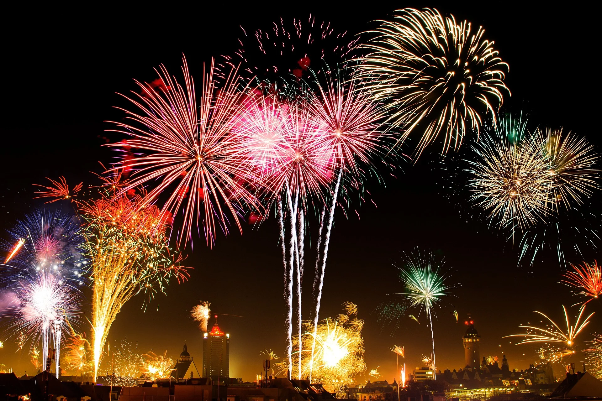 Pixabay/Free to use: fireworks (Credit: Nick). Link: https://pixabay.com/photos/fireworks-new-year-s-eve-city-sky-1953253/